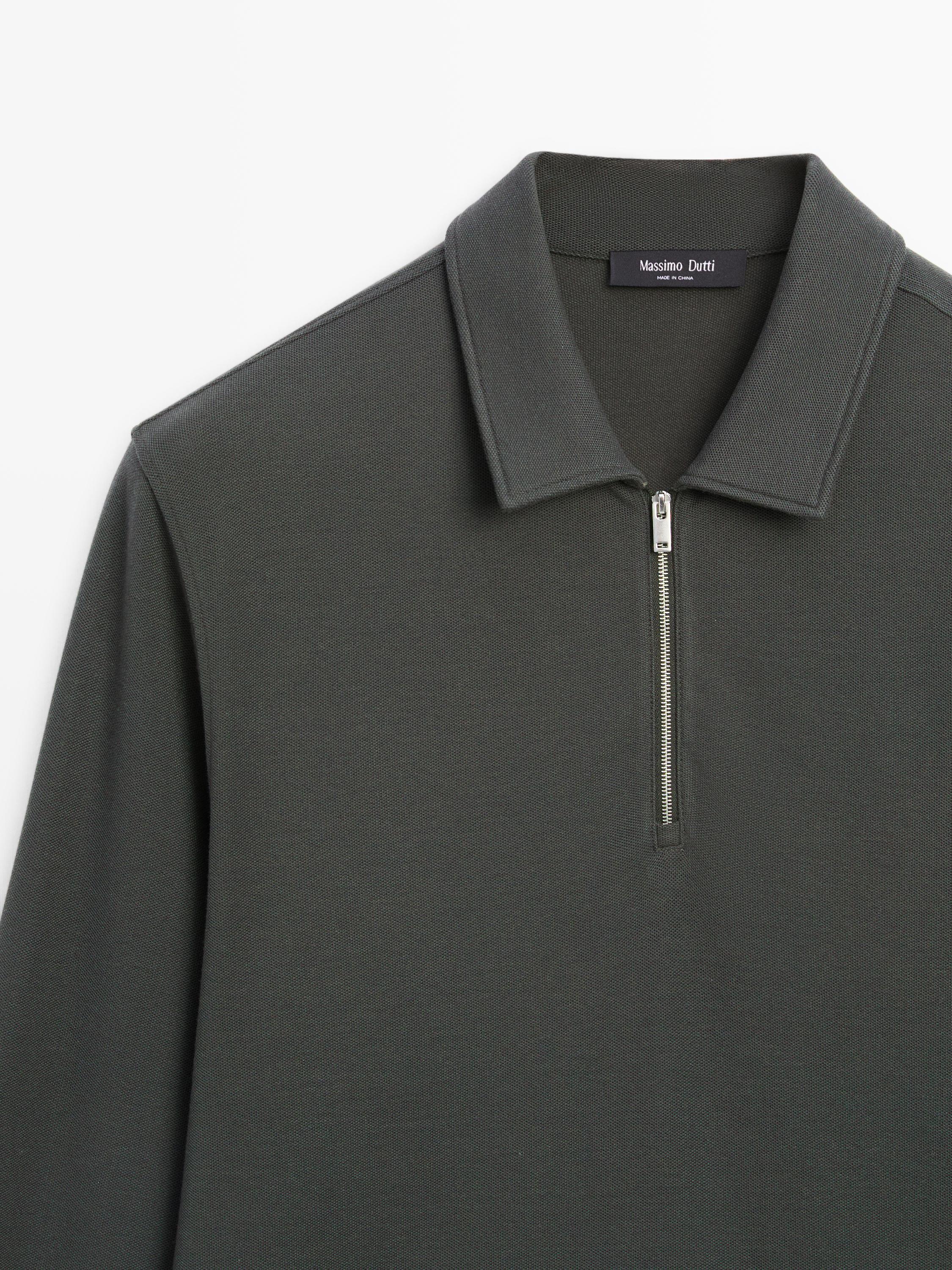 Long sleeve zip-up polo shirt